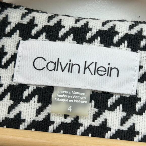 Calvin Klein Black White Single Button Houndstooth Tailored Blazer Jacket 4 - Picture 6 of 7